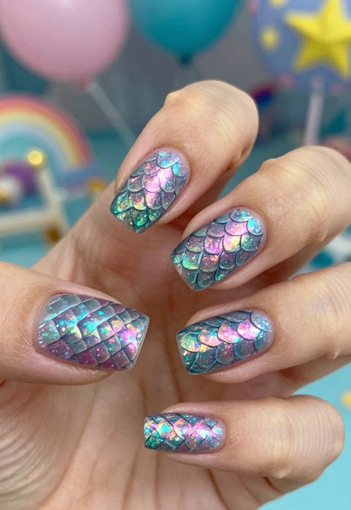 15 Birthday Nails Ideas Fun Glam Party Ready - 15. Magical Mermaid Scales 1