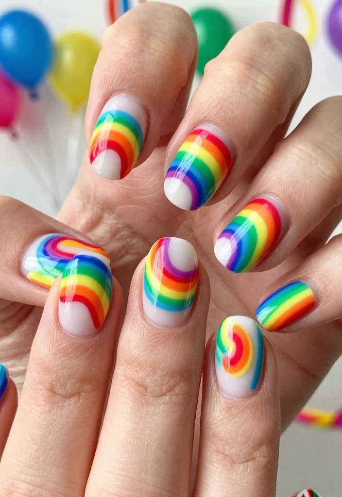 15 Birthday Nails Ideas Fun Glam Party Ready - 2. Rainbow Swirls 1
