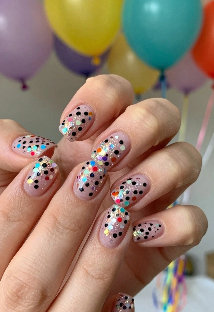 15 Birthday Nails Ideas Fun Glam Party Ready - 3. Glittery Confetti Dots 1