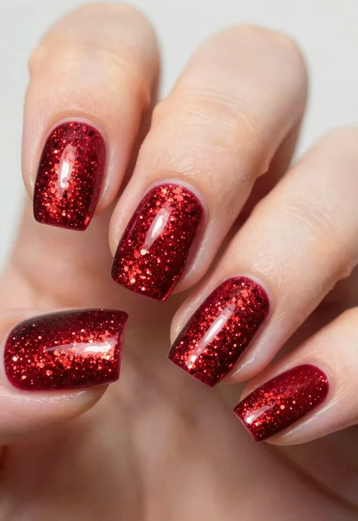 15 Cherry Red Nails Ideas: Bold Timeless Glam - 13. Cherry Red Glitter Gradient 1