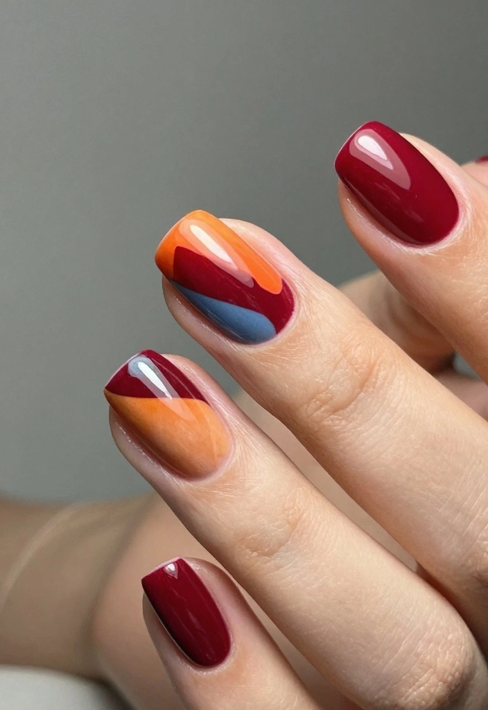 15 Cherry Red Nails Ideas: Bold Timeless Glam - 14. Cherry Red with Geometric Shapes 1