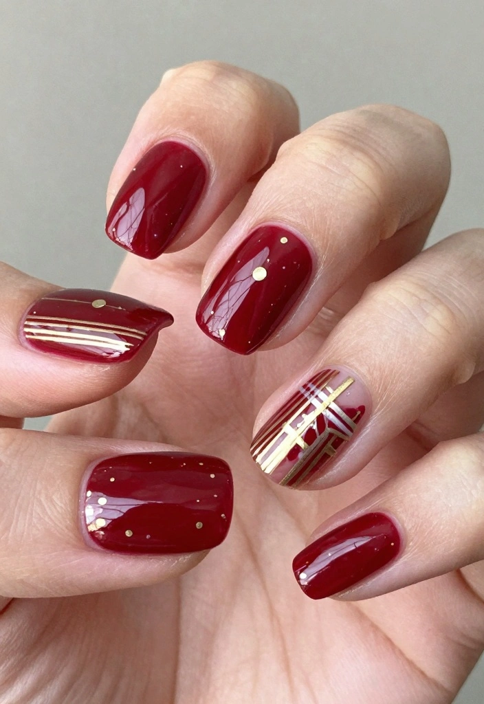 15 Cherry Red Nails Ideas: Bold Timeless Glam - 2. Cherry Red with Gold Accents 1