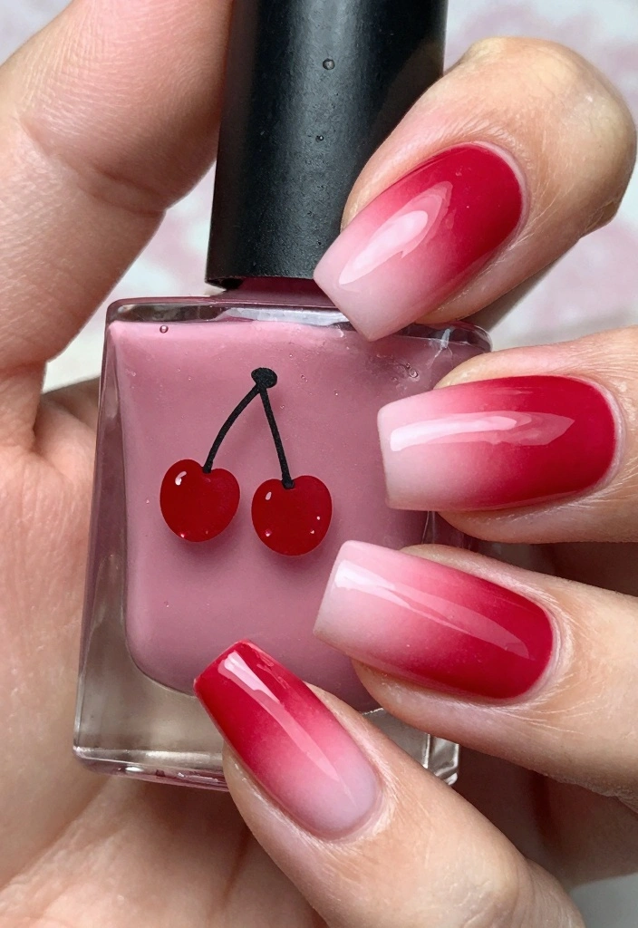 15 Cherry Red Nails Ideas: Bold Timeless Glam - 4. Cherry Red Ombre Delight 1