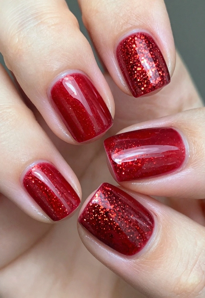 15 Cherry Red Nails Ideas: Bold Timeless Glam - 5. Cherry Red with Glitter Tips 1