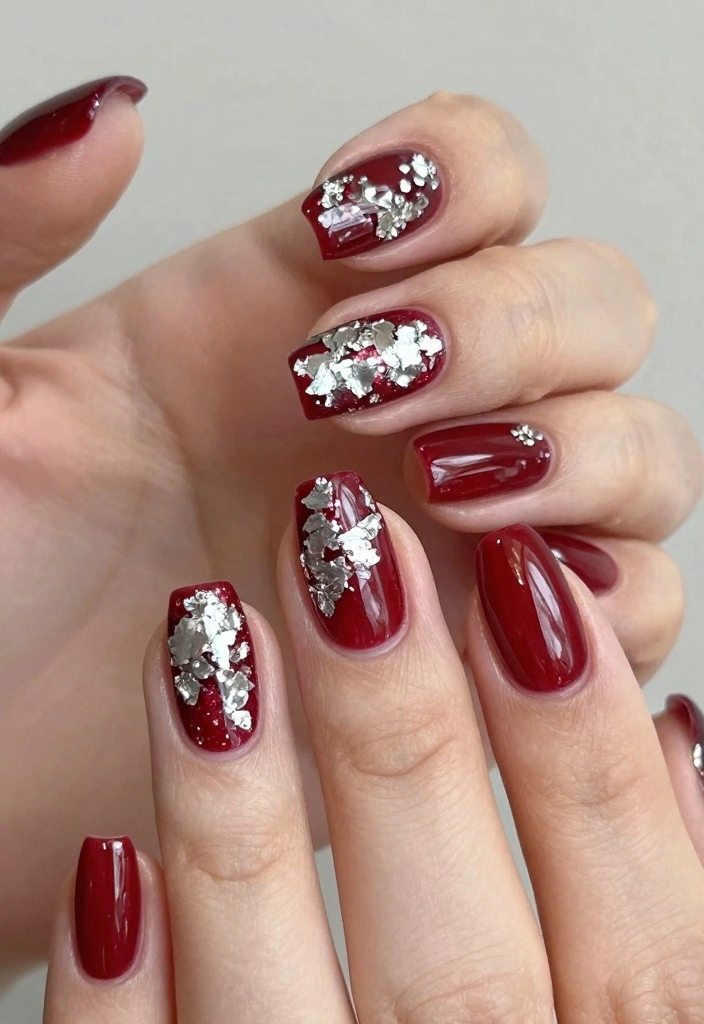 15 Cherry Red Nails Ideas: Bold Timeless Glam - 8. Cherry Red and Silver Foil 1