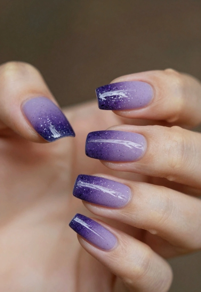 15 Cute Fall Nail Ideas in Soft Playful Style - 3. Lavender Ombre with Glitter 1
