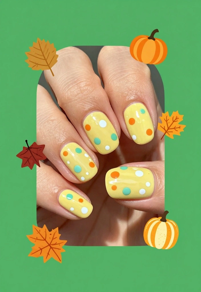 15 Cute Fall Nail Ideas in Soft Playful Style - 4. Pastel Yellow with Cute Dots 1