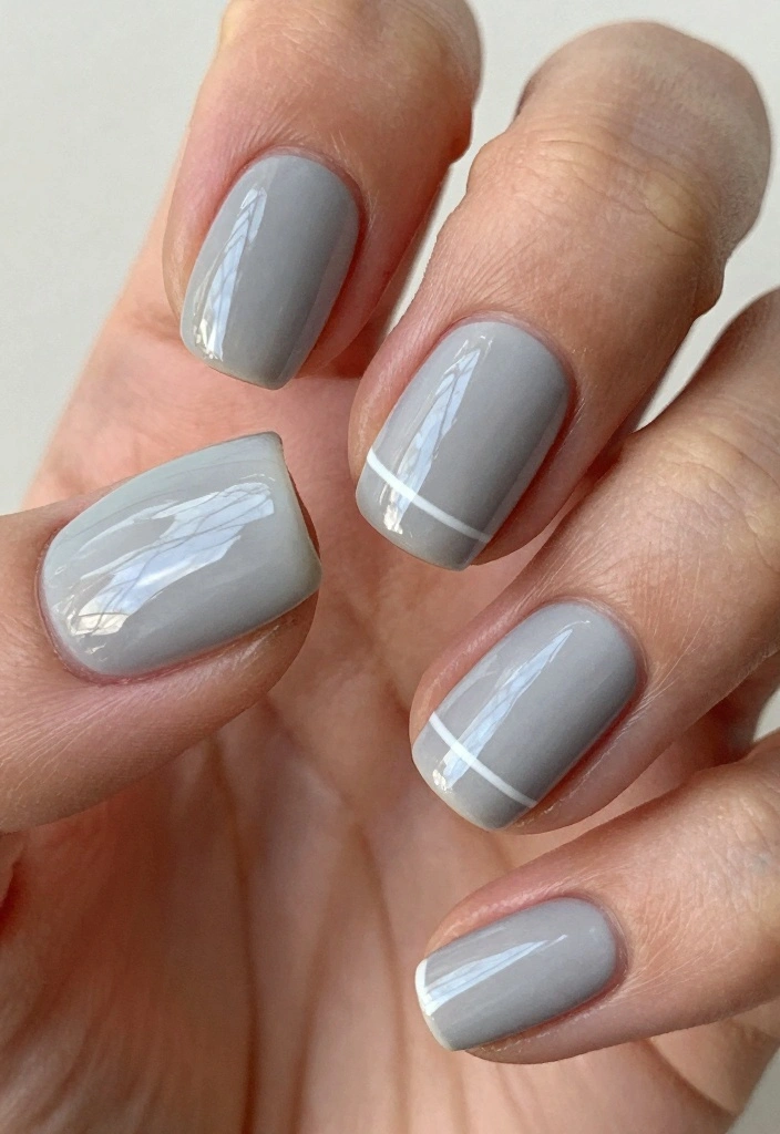 15 Cute Fall Nail Ideas in Soft Playful Style - 8. Light Grey with Minimalist Lines 1