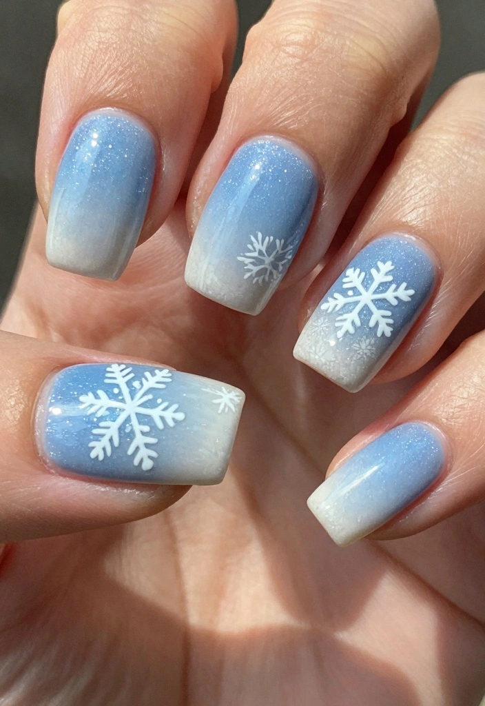 15 Cute Winter Nails Ideas: Soft Cozy Charm - 1. Frosty Blue Ombre 1