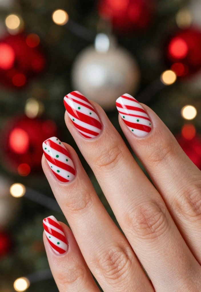 15 Cute Winter Nails Ideas: Soft Cozy Charm - 10. Festive Candy Cane Stripes 1