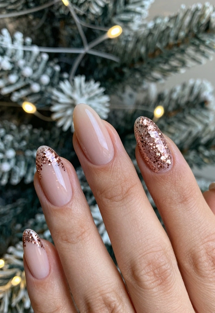15 Cute Winter Nails Ideas: Soft Cozy Charm - 11. Soft Rose Gold Glitter 1