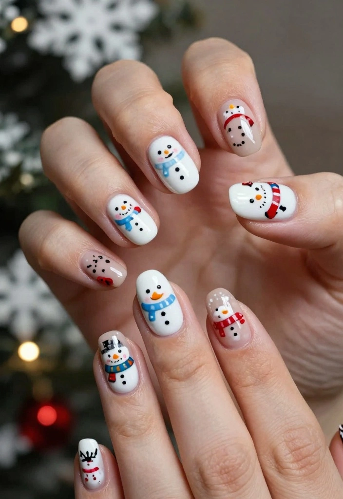 15 Cute Winter Nails Ideas: Soft Cozy Charm - 12. Cute Snowman Designs 1