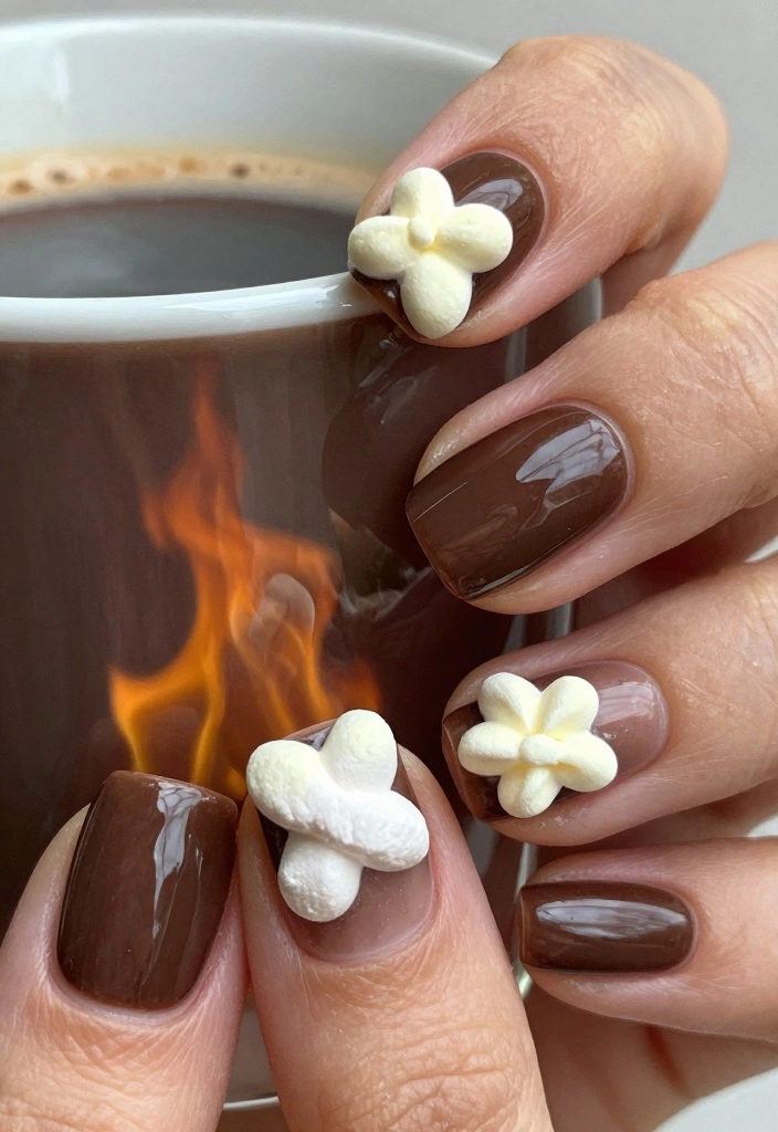 15 Cute Winter Nails Ideas: Soft Cozy Charm - 15. Cozy Hot Cocoa Inspired 1