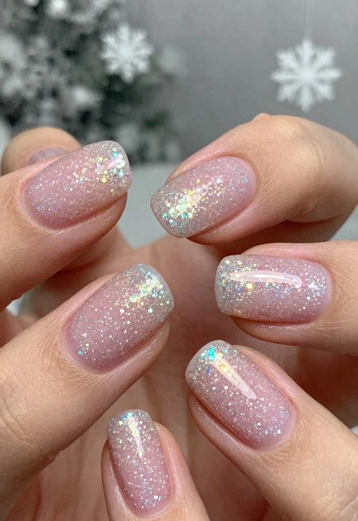 15 Cute Winter Nails Ideas: Soft Cozy Charm - 4. Icy Glitter Tips 1