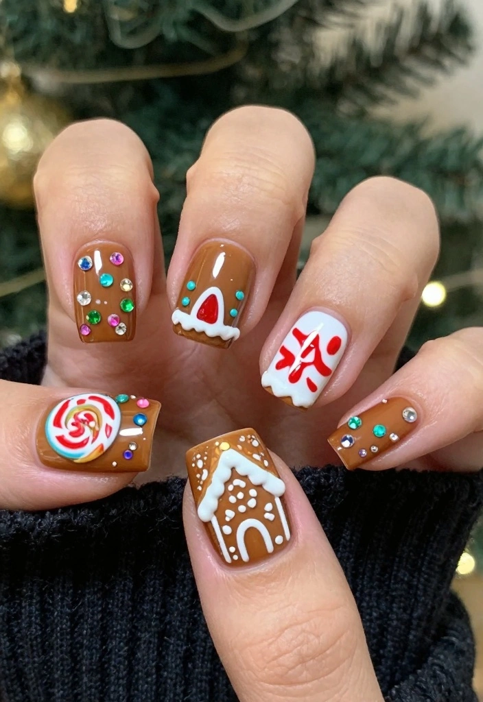 15 December Nails Ideas: Festive Winter Chic - 10. Gingerbread House Inspiration 1
