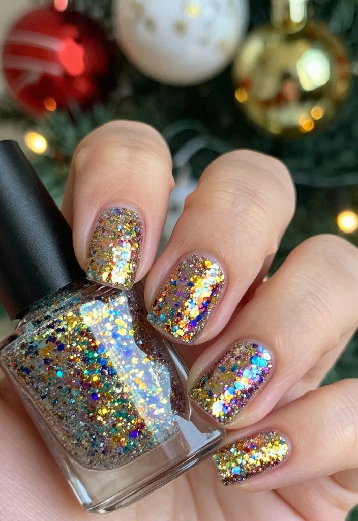 15 December Nails Ideas: Festive Winter Chic - 14. Holiday Sparkle 1