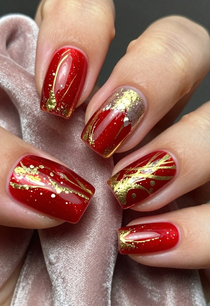 15 December Nails Ideas: Festive Winter Chic - 2. Festive Red and Gold 1