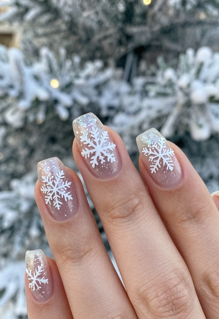 15 December Nails Ideas: Festive Winter Chic - 4. Glittering Snowflakes 1