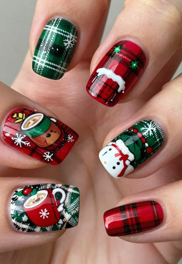 15 December Nails Ideas: Festive Winter Chic - 9. Classic Holiday Plaid 1