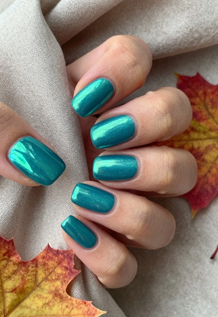 15 Fall Chrome Nail Colors Ideas Shiny Autumn Luxe - 11. Teal Enchantment 1