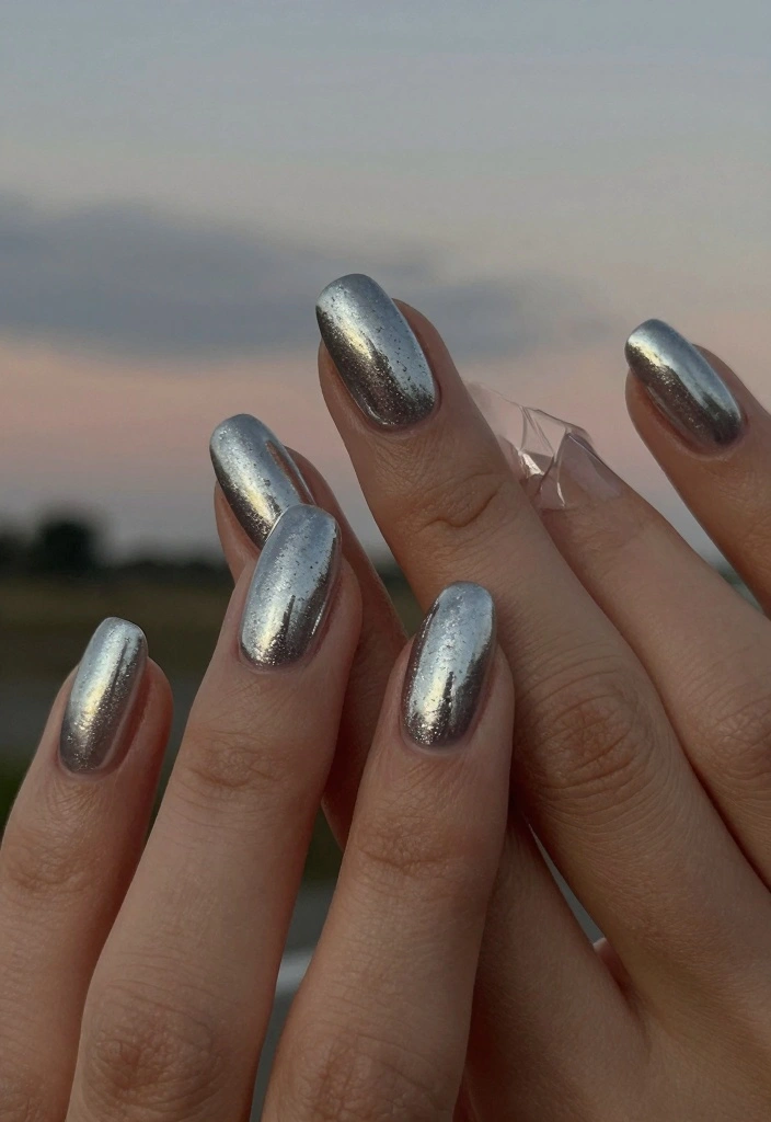 15 Fall Chrome Nail Colors Ideas Shiny Autumn Luxe - 12. Silver Moonlight 1