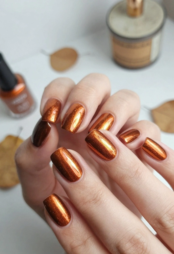 15 Fall Chrome Nail Colors Ideas Shiny Autumn Luxe - 3. Shiny Copper Charm 1