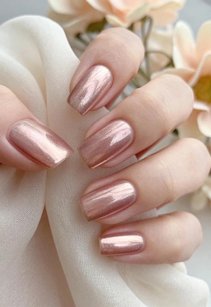15 Fall Chrome Nail Colors Ideas Shiny Autumn Luxe - 8. Soft Rose Gold Elegance 1