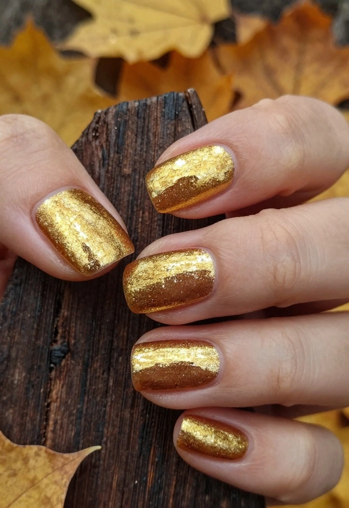 15 Fall Chrome Nail Colors Ideas Shiny Autumn Luxe - 9. Golden Glamour 1