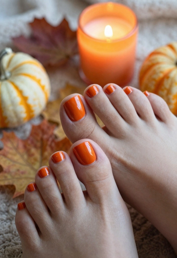 15 Fall Toe Nail Colors Ideas for a Cozy Polished Look - 2. Burnt Orange Bliss 1