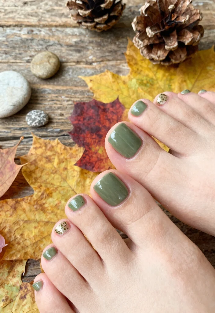 15 Fall Toe Nail Colors Ideas for a Cozy Polished Look - 3. Earthy Olive Green 1