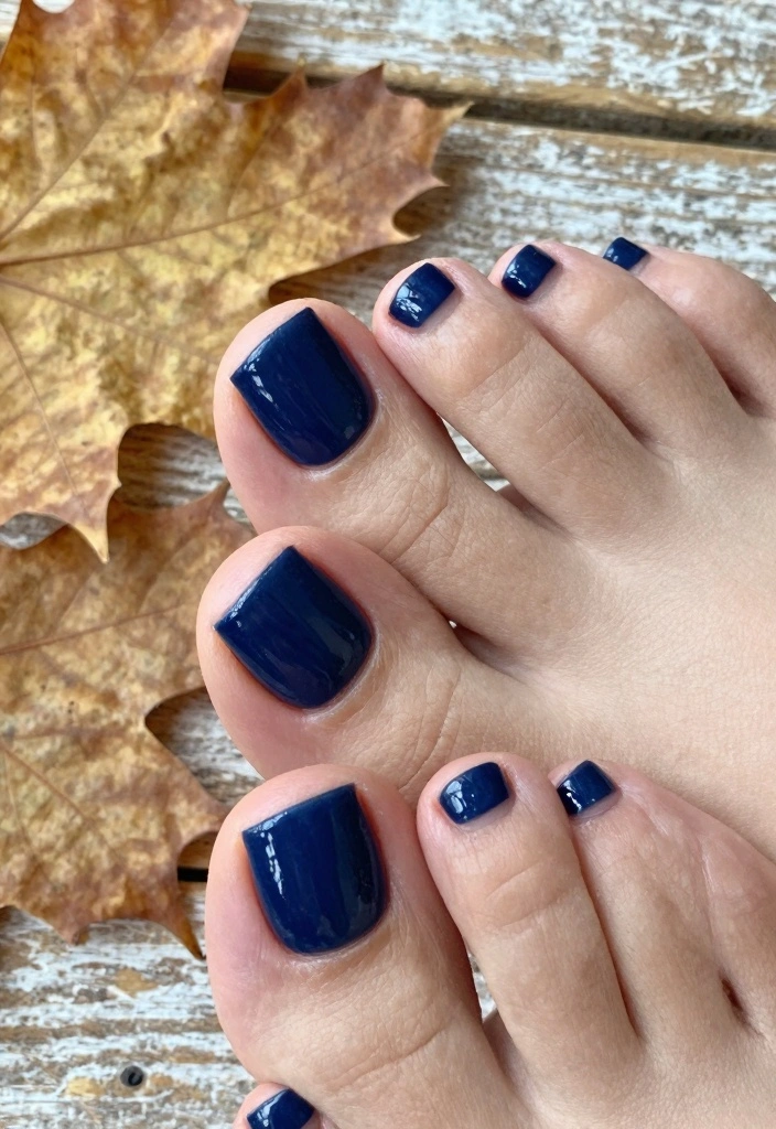 15 Fall Toe Nail Colors Ideas for a Cozy Polished Look - 9. Classic Navy Blue 1