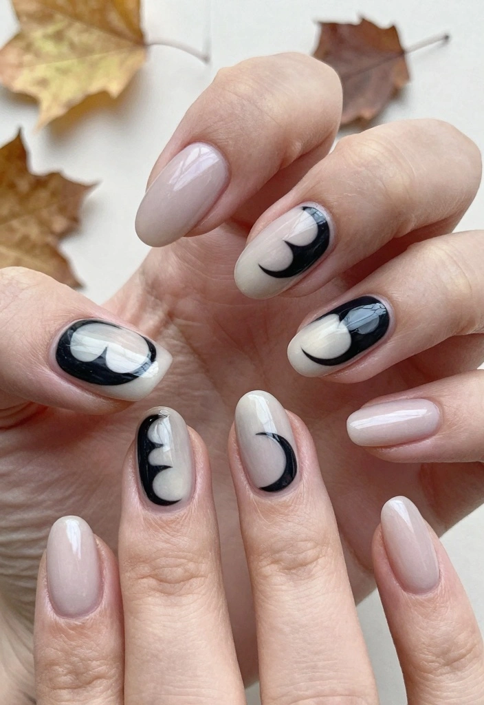 16 Autumn Almond Nails Ideas: Elegant Cozy Shapes - 11. Minimalist Moon Phase 1