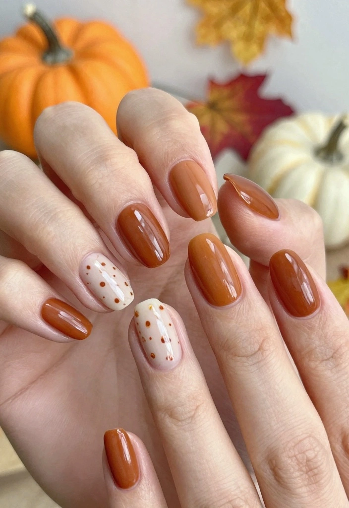 16 Autumn Almond Nails Ideas: Elegant Cozy Shapes - 12. Frosted Pumpkin Spice 1