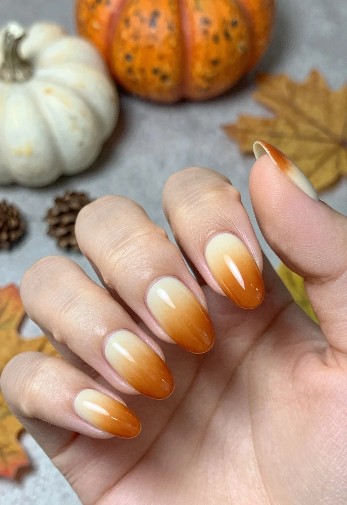 16 Autumn Almond Nails Ideas: Elegant Cozy Shapes - 16. Pumpkin Spice Ombre 1