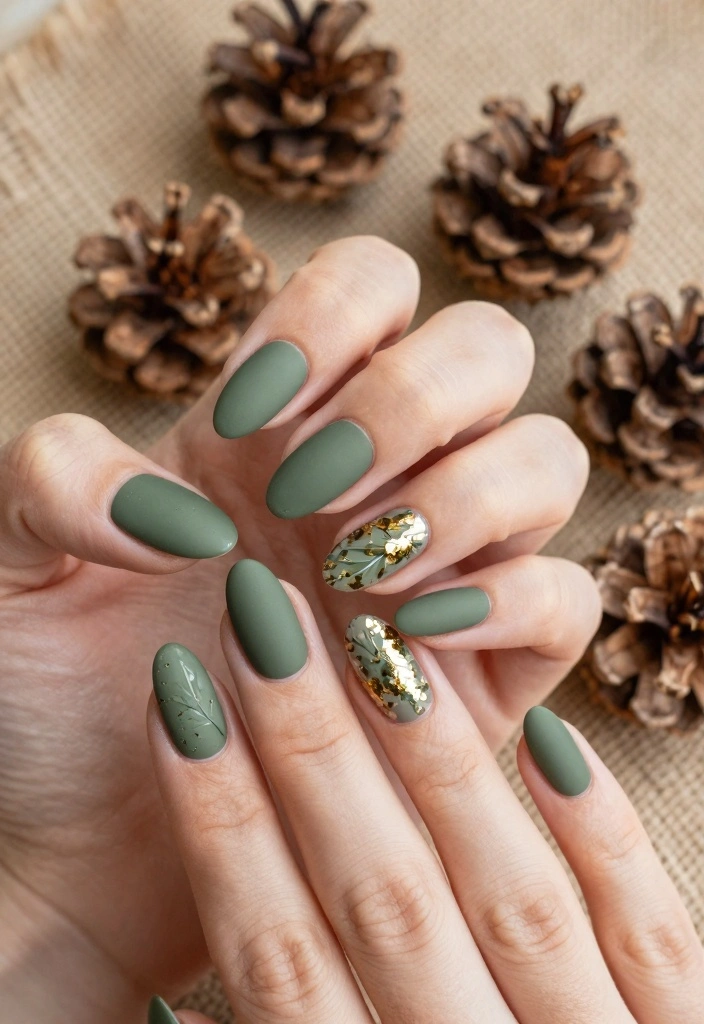 16 Autumn Almond Nails Ideas: Elegant Cozy Shapes - 2. Earthy Olive Green 1