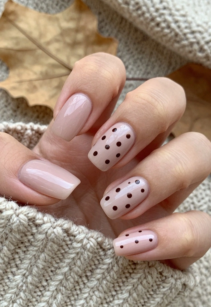 16 Autumn Almond Nails Ideas: Elegant Cozy Shapes - 8. Soft Blush with Dots 1