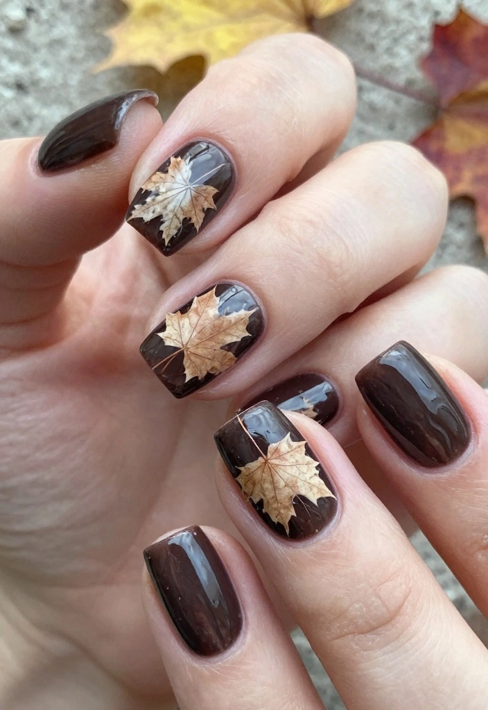 16 Autumn Nails Brown Ideas: Warm Earthy Tones - 11. Maple Leaf Accent 1