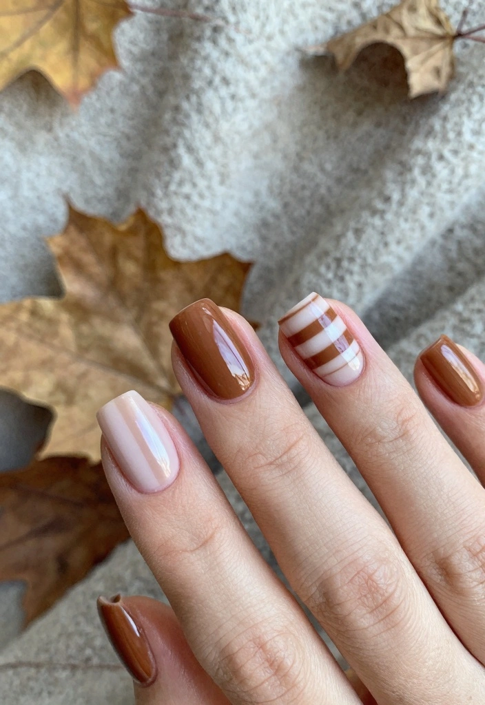 16 Autumn Nails Brown Ideas: Warm Earthy Tones - 13. Sienna Stripes 1