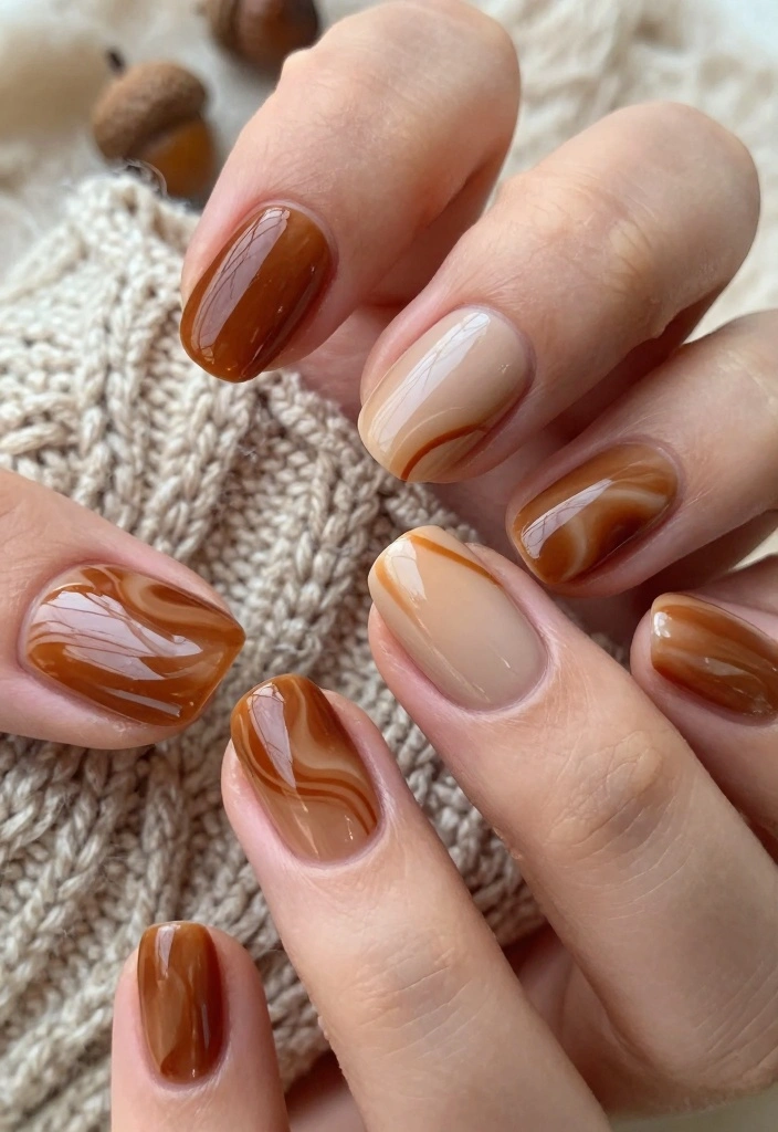 16 Autumn Nails Brown Ideas: Warm Earthy Tones - 2. Caramel Swirl 1