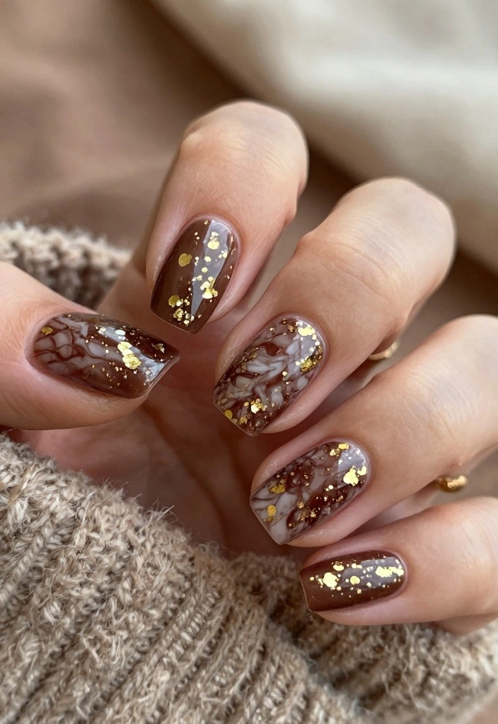 16 Autumn Nails Brown Ideas: Warm Earthy Tones - 5. Mocha Marble 1