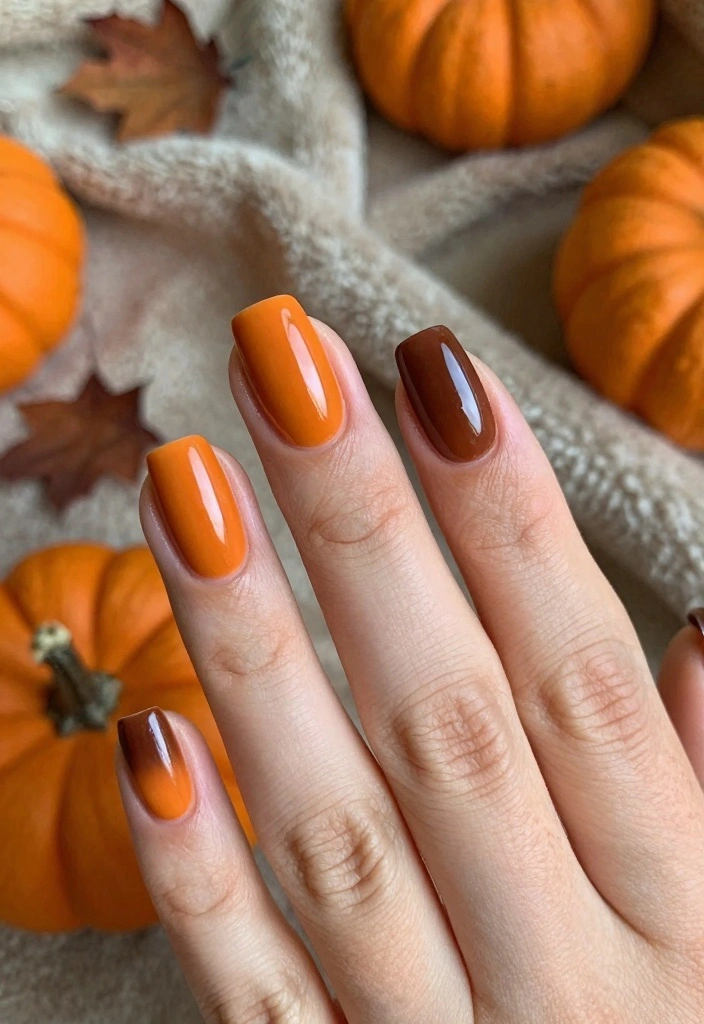 16 Autumn Nails Brown Ideas: Warm Earthy Tones - 6. Pumpkin Spice Tips 1