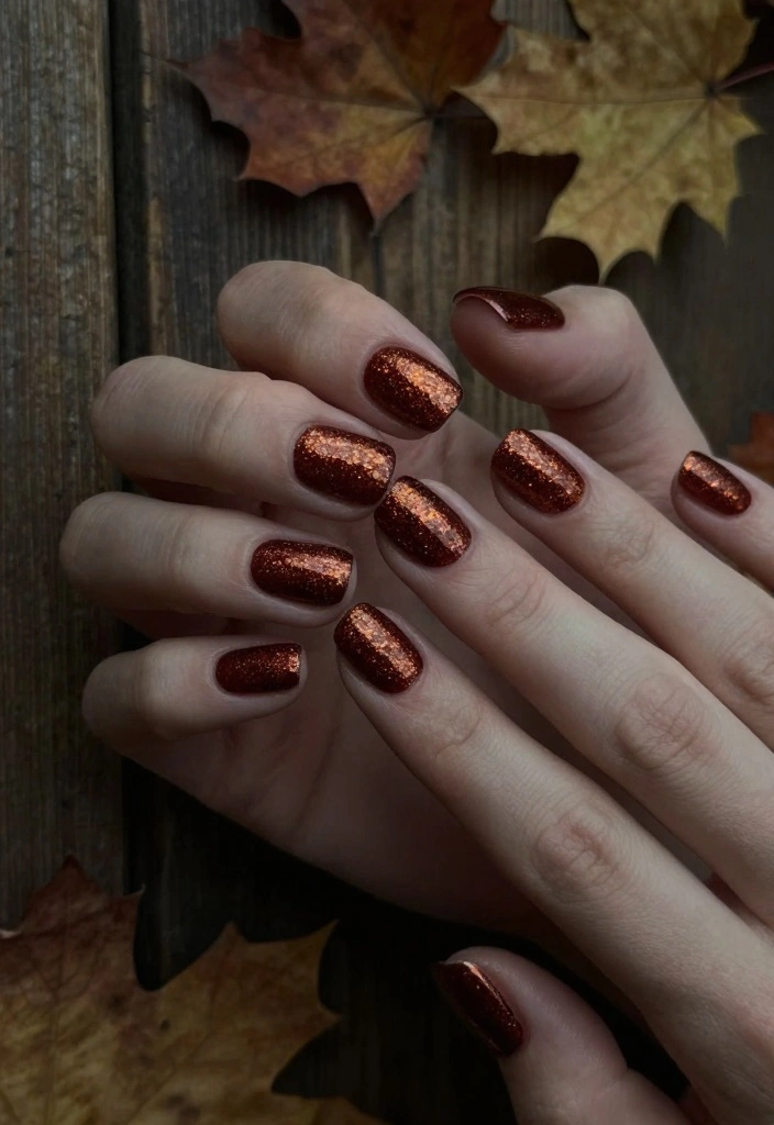 16 Autumn Nails Brown Ideas: Warm Earthy Tones - 7. Chestnut Glitter 1