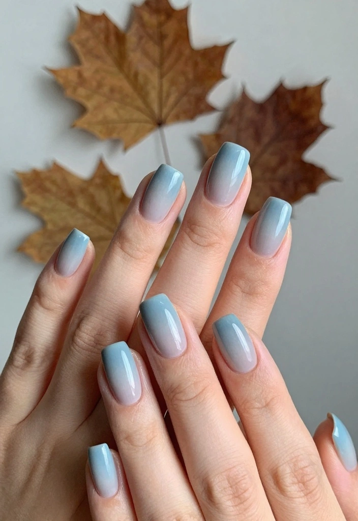 16 Autumn Ombre Nails Ideas: Soft Seasonal Blends - 10. Soft Blue and Gray 1