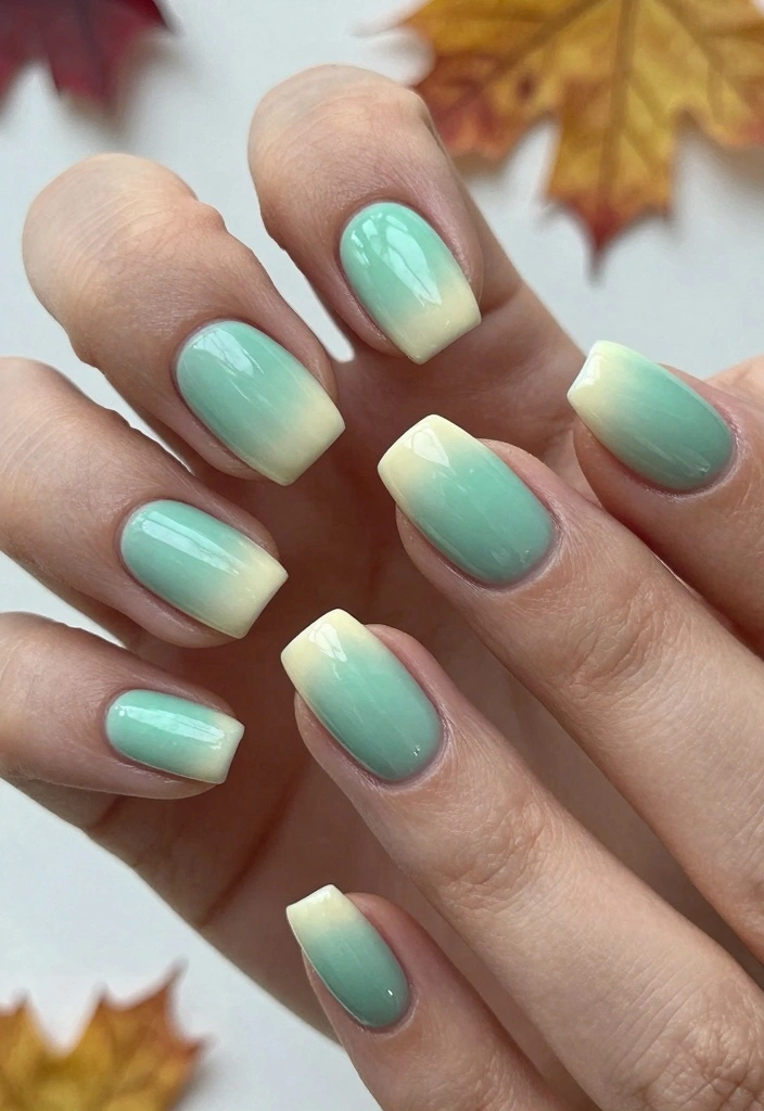 16 Autumn Ombre Nails Ideas: Soft Seasonal Blends - 13. Mint Green and Cream 1