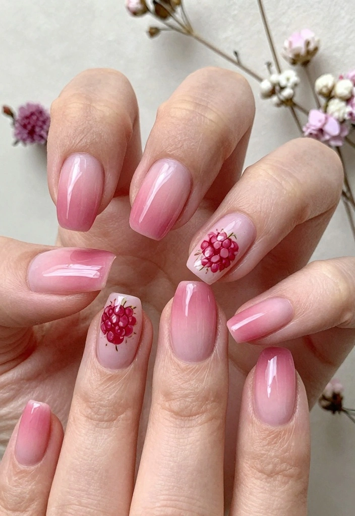 16 Autumn Ombre Nails Ideas: Soft Seasonal Blends - 15. Raspberry to Soft Pink 1