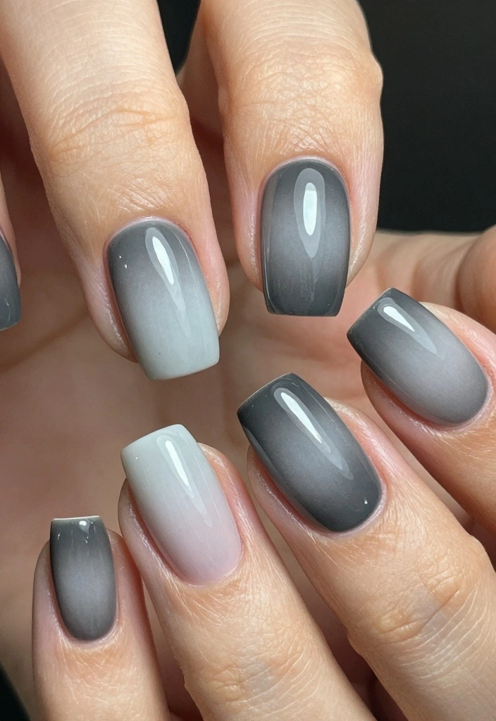 16 Autumn Ombre Nails Ideas: Soft Seasonal Blends - 16. Charcoal and Light Gray 1