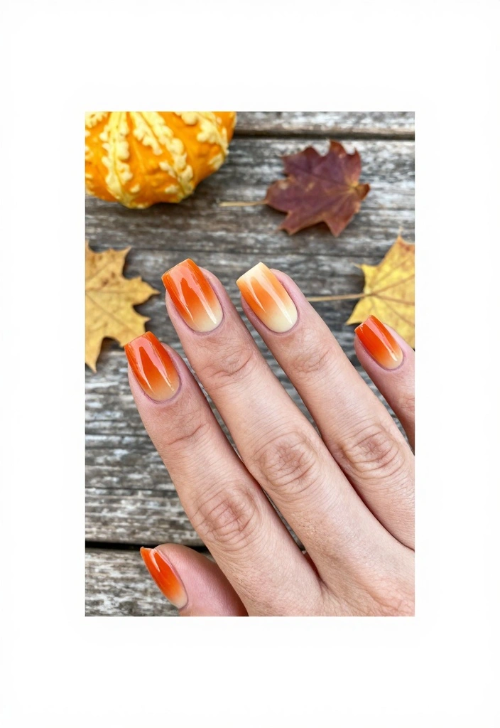 16 Autumn Ombre Nails Ideas: Soft Seasonal Blends - 2. Burnt Orange and Cream 1