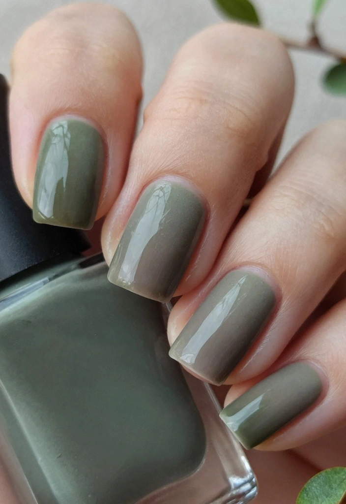 16 Autumn Ombre Nails Ideas: Soft Seasonal Blends - 3. Olive Green and Taupe 1