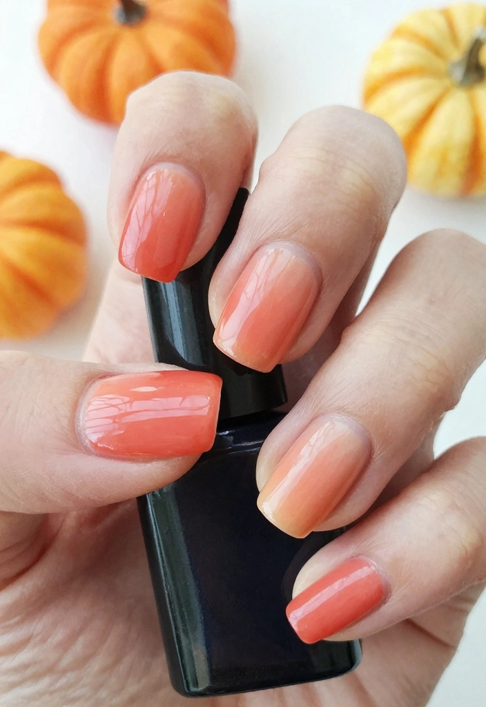 16 Autumn Ombre Nails Ideas: Soft Seasonal Blends - 7. Coral and Peach 1