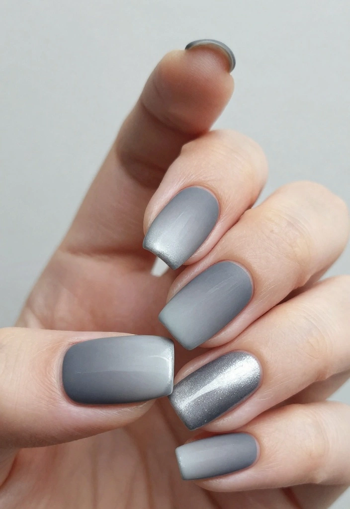 16 Autumn Ombre Nails Ideas: Soft Seasonal Blends - 8. Gray and Silver 1